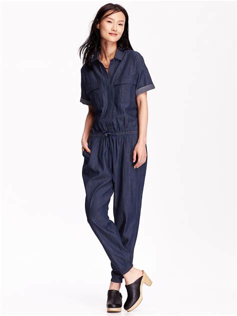 old navy blue jean jumpsuit.